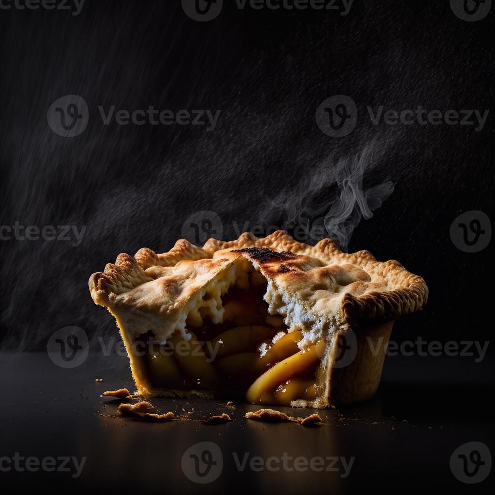 foto appel taart Aan zwart achtergrond voedsel fotografie