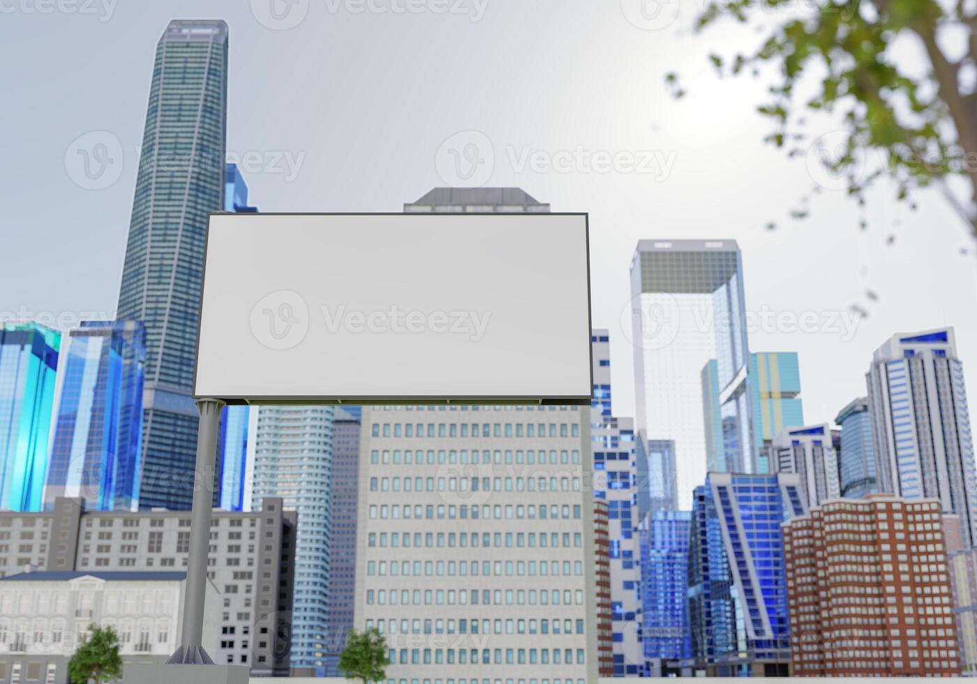 3d mockup blanco aanplakbord in downtown renderen foto