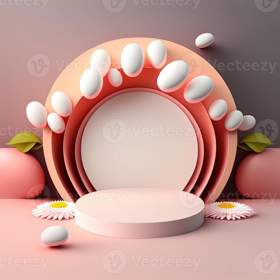 Pasen viering podium tafereel met roze 3d eieren decoratie voor Product Scherm foto