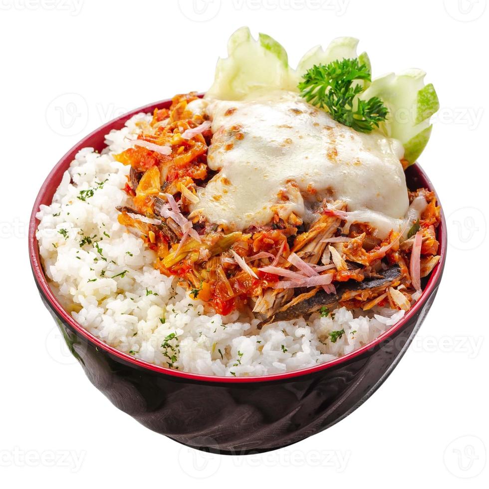 rijst- kom pittig met mozarella foto