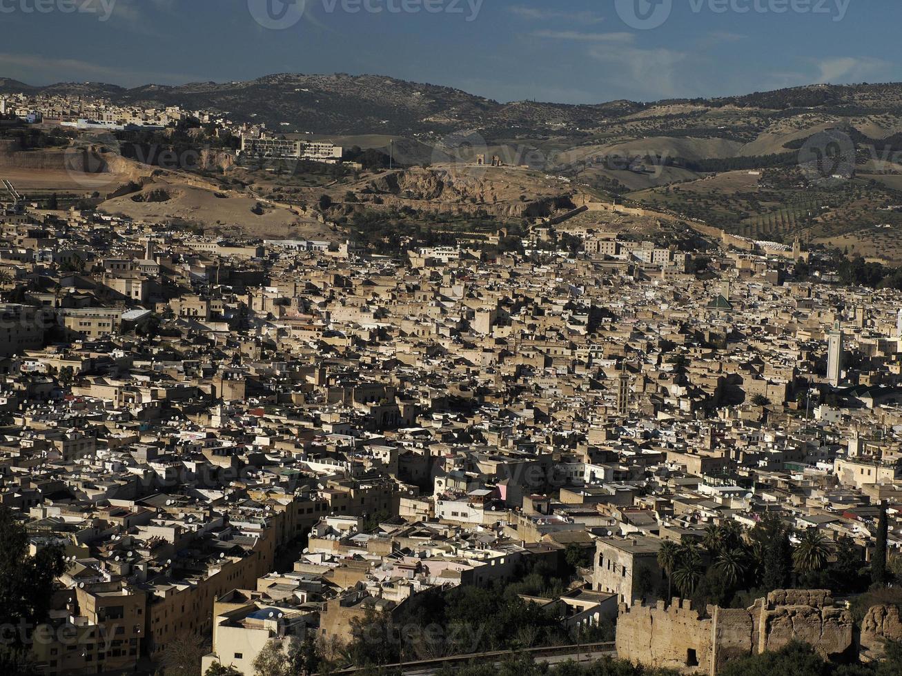 antenne visie panorama van de fez el Bali medina Marokko. Fez el Bali was Gesticht net zo de hoofdstad van de idrisid dynastie tussen 789 en 808 advertentie. foto