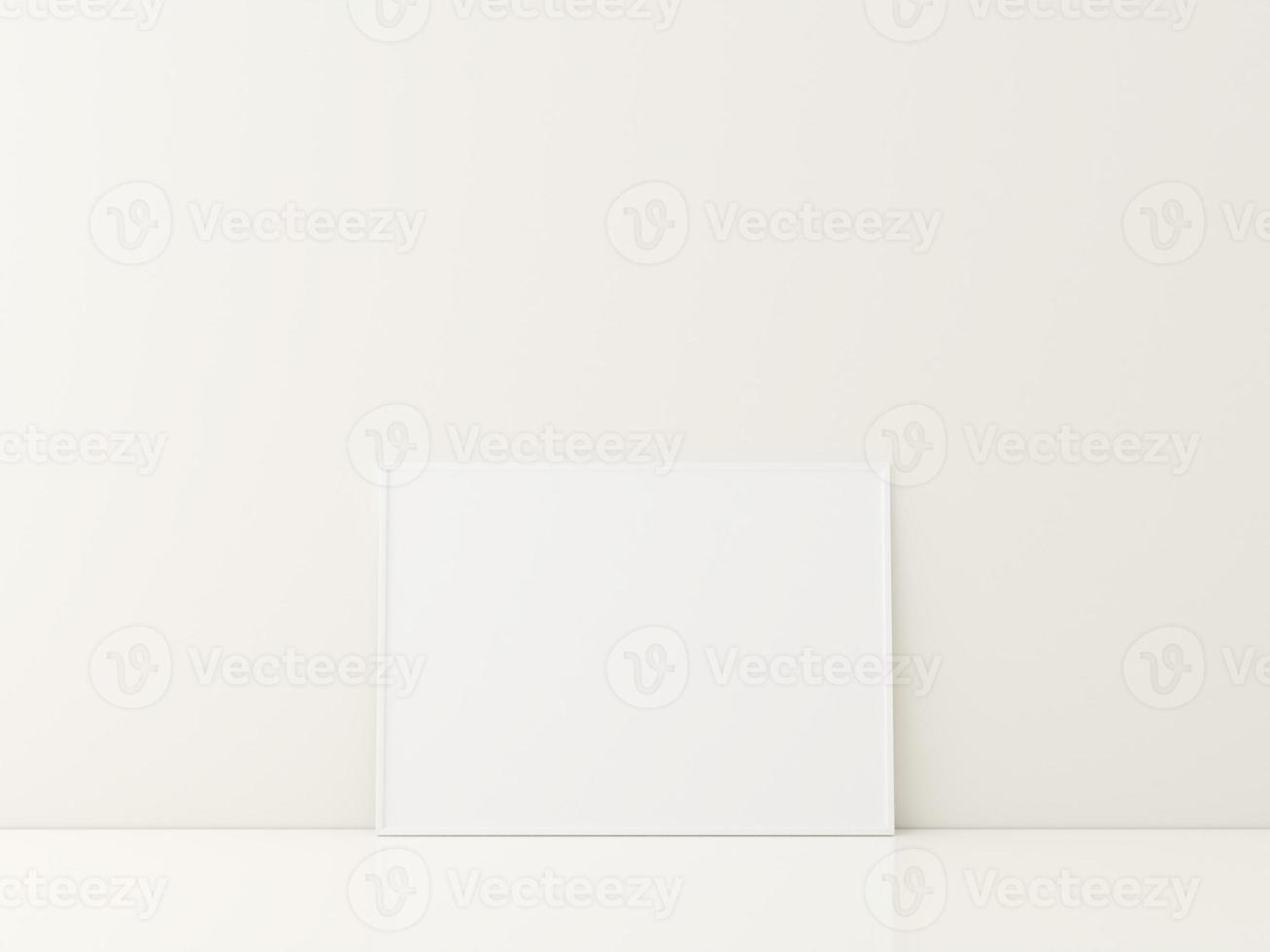 kader met poster mockup staand Aan de wit vloer. minimalistische kader model. 3d renderen foto