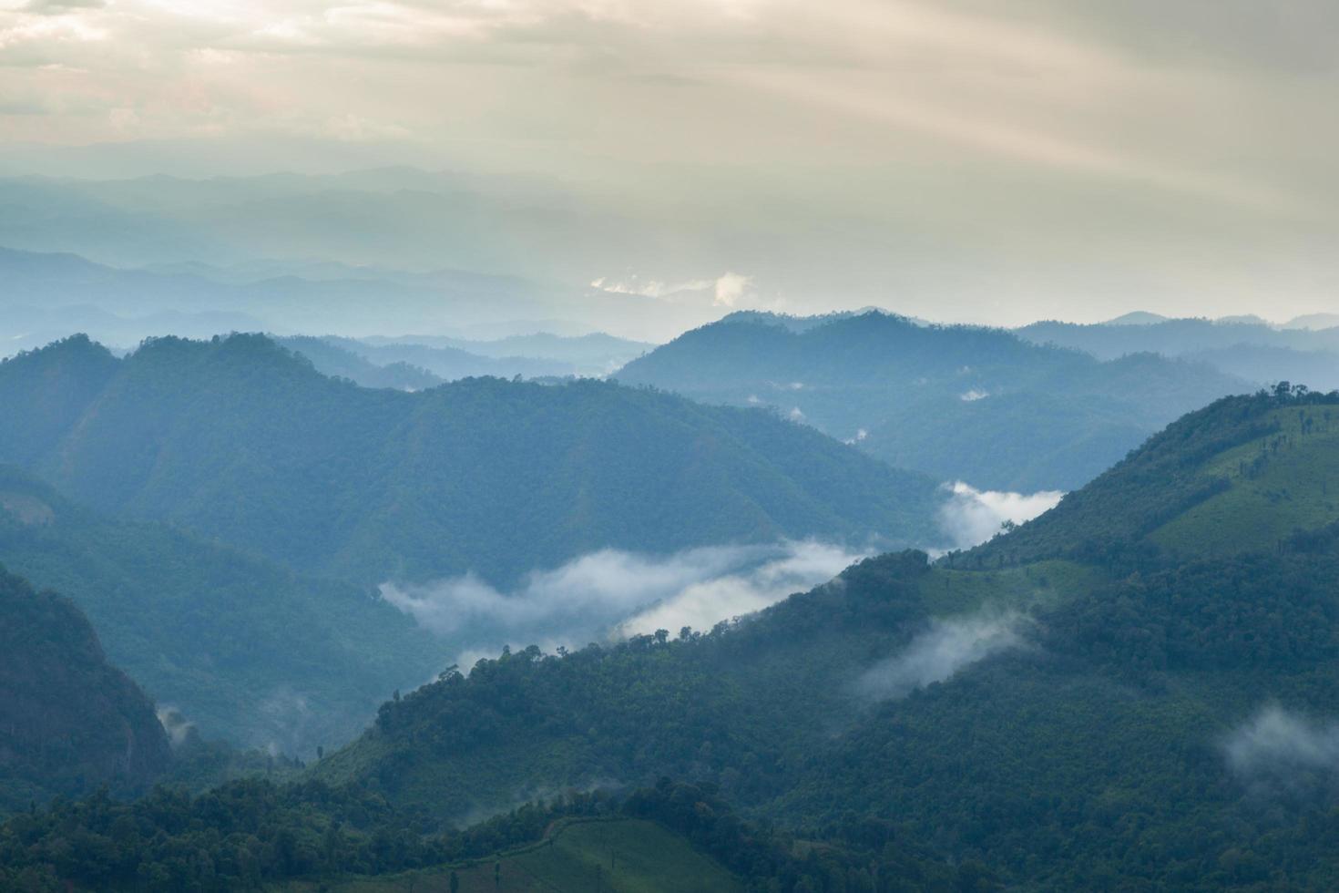 bergen bedekt met mist in thailand foto