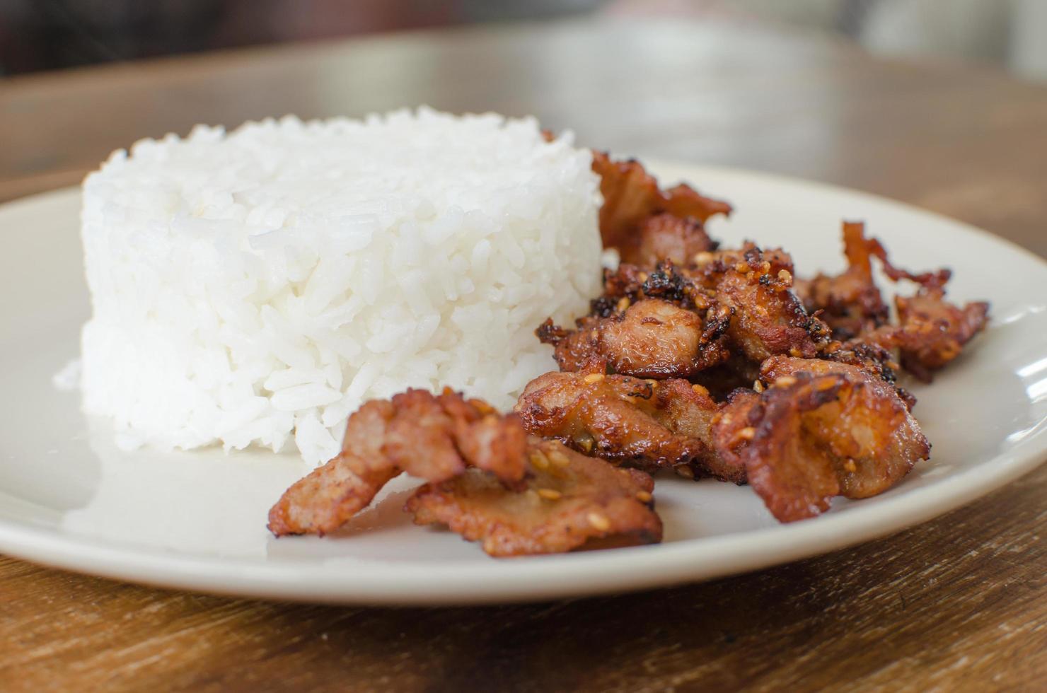 gebakken varkensvlees met witte rijst foto