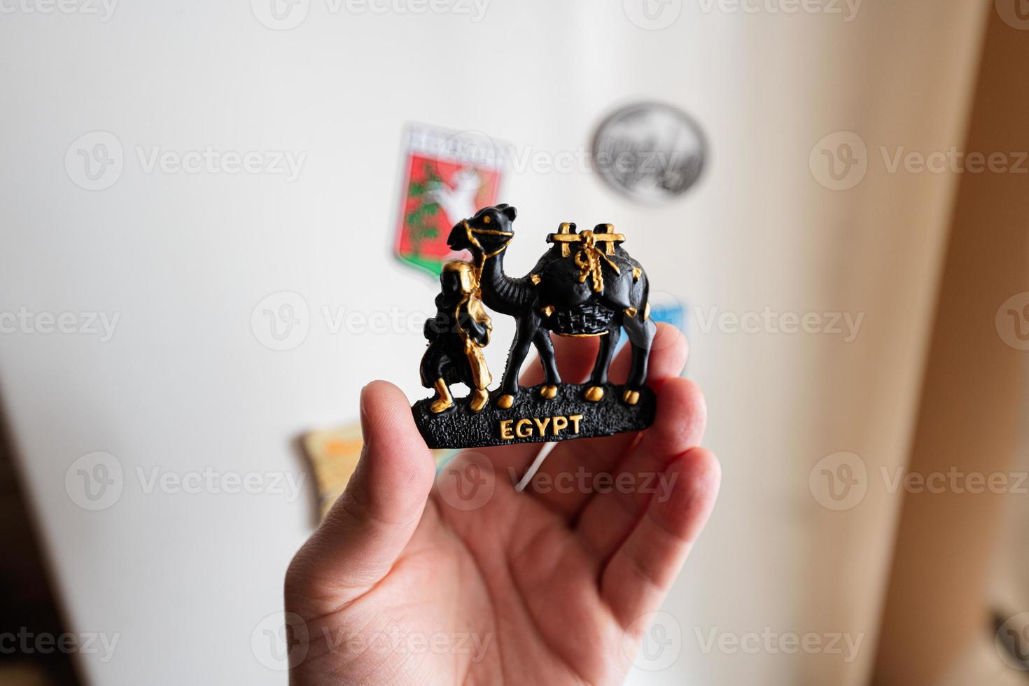 Egypte kameel souvenir koelkast magneet Bij hand. foto