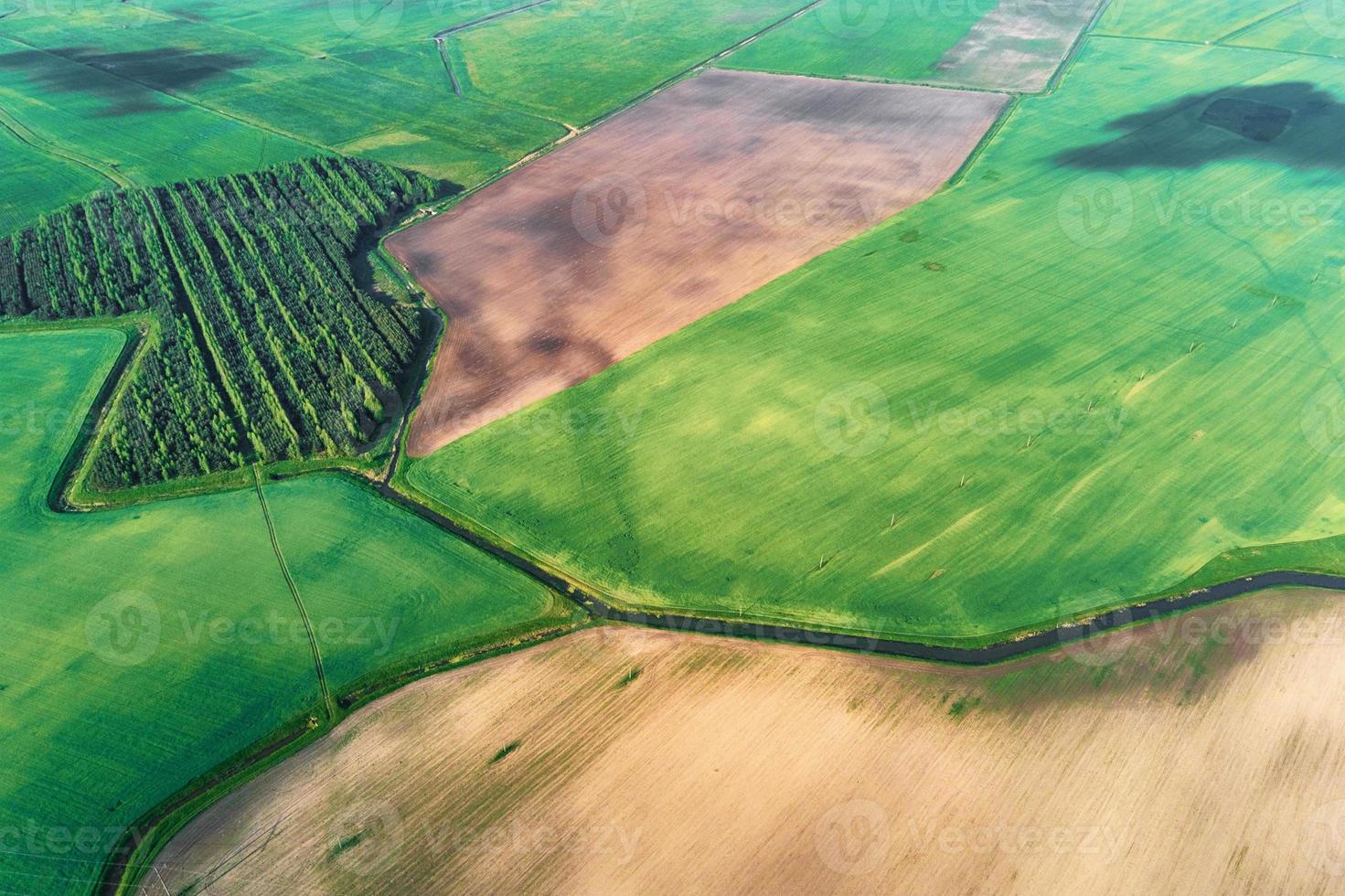 antenne visie van agrarisch en groen velden in platteland foto