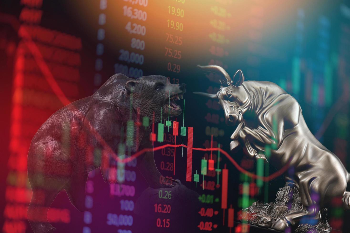 voorraad markt stier vs beer diagram voorraad markt diagram handel investering financieel voorraad uitwisseling financieel voorraad diagram tabel bedrijf crisis Botsing verlies toenemen omhoog krijgen winsten winnen omhoog neiging bullish bearish foto