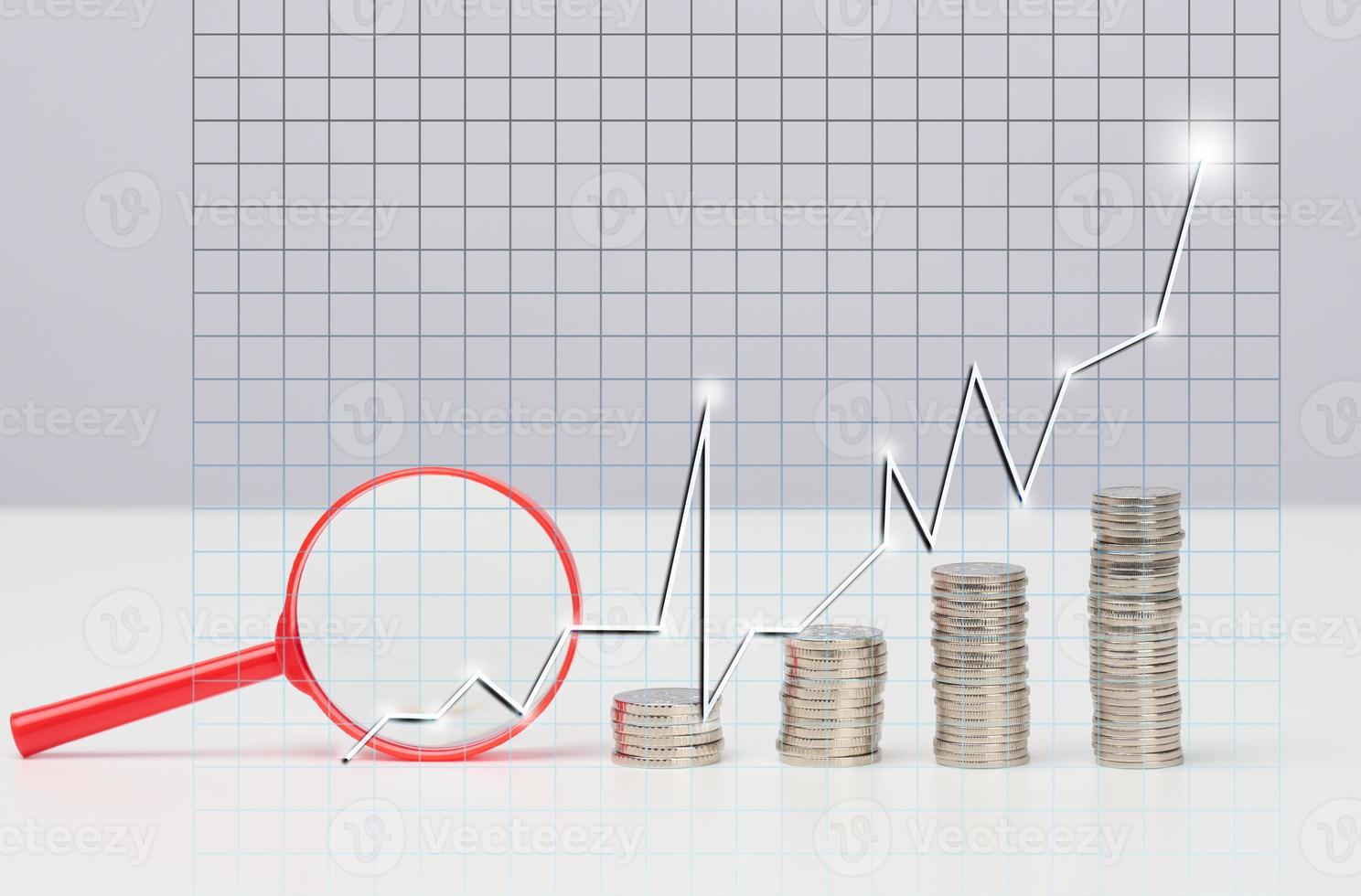 munt stack stap omhoog diagram met pijlen. risico beheer bedrijf financieel en investering, wit tafel foto