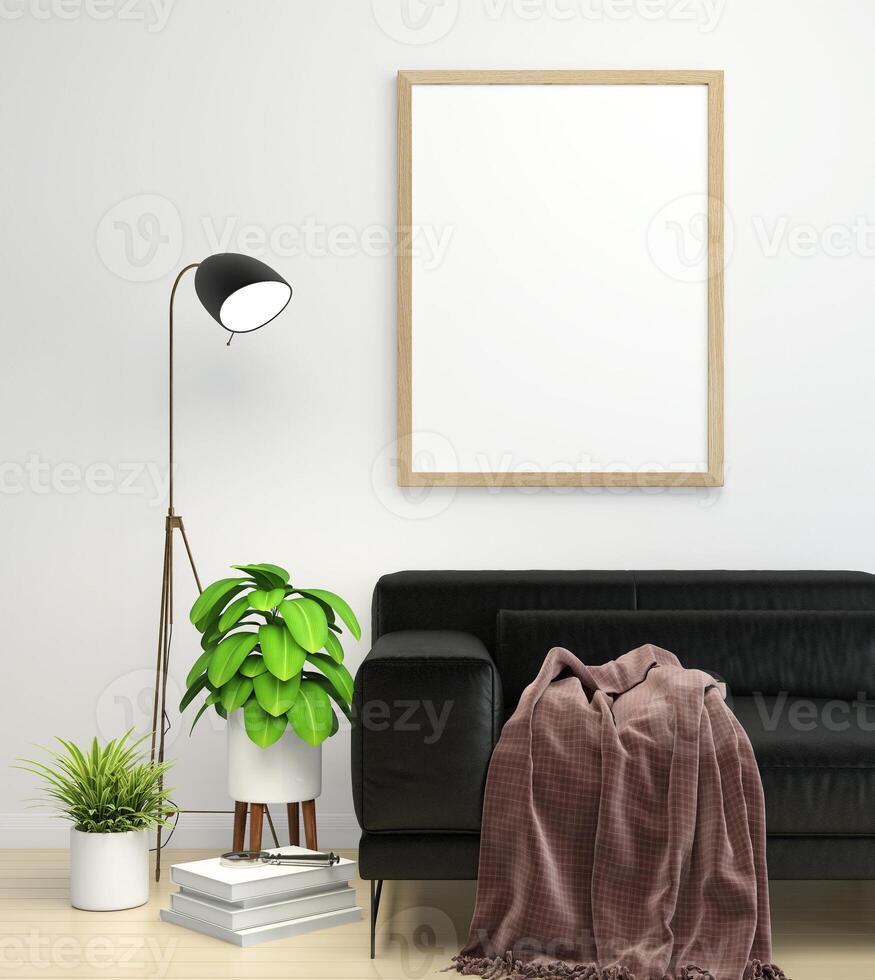 3d interoir ontwerp voor leven kamer en mockup kader foto