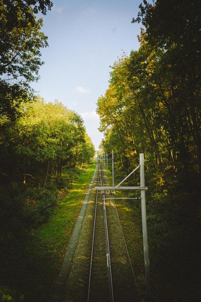 perspectief shot van spoorwegen foto