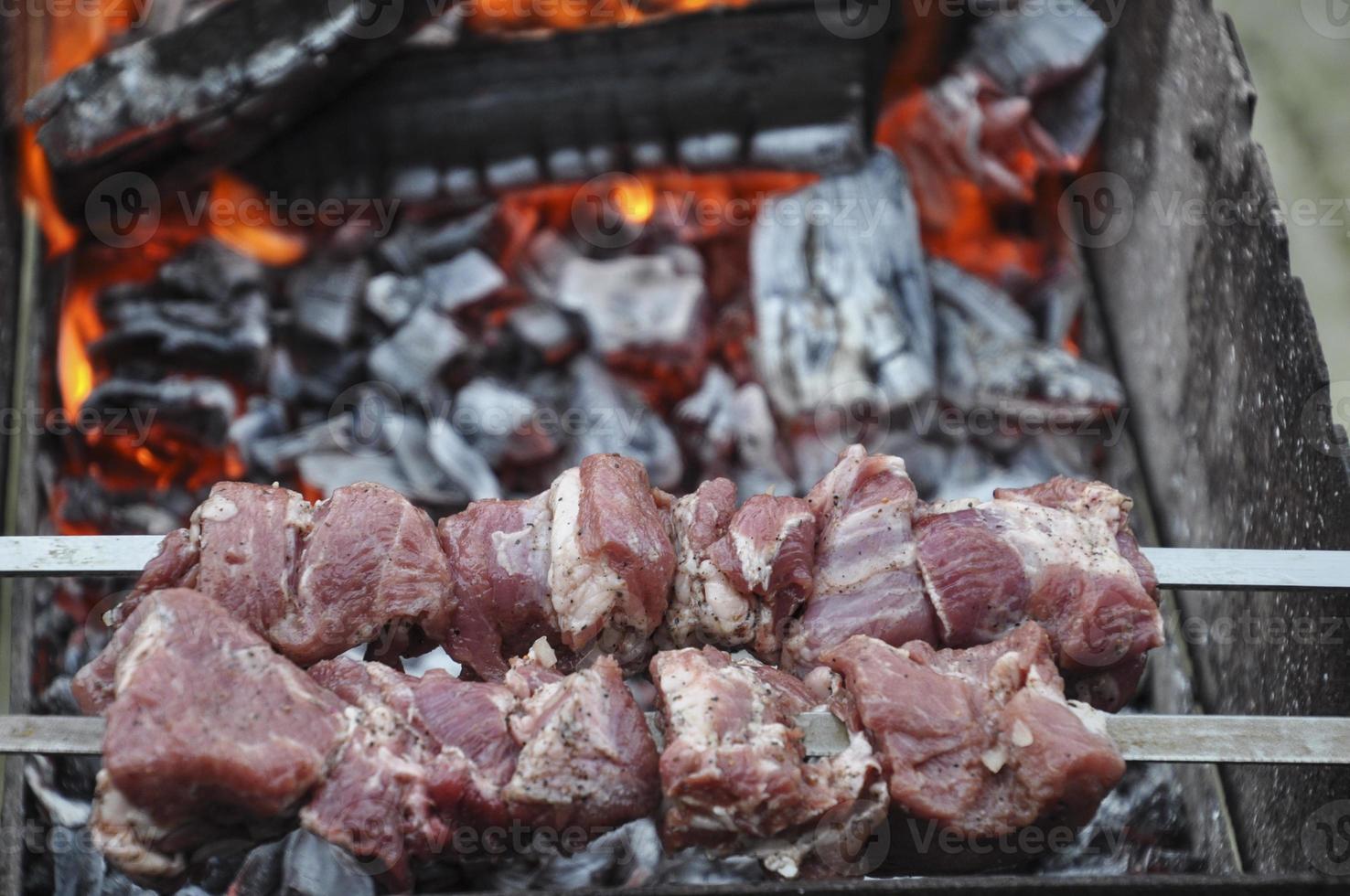 gemarineerd stukken van vers vlees voor de barbecue foto
