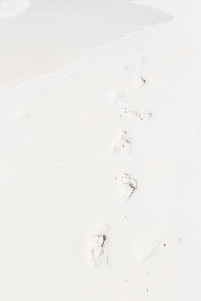 voetafdrukken op het zandstrand foto