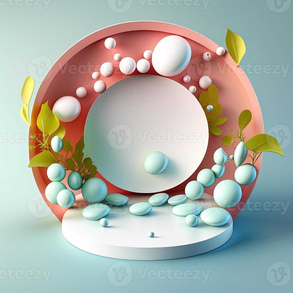 illustratie van een podium met Pasen eieren, bloemen, en bladeren decoratie foto