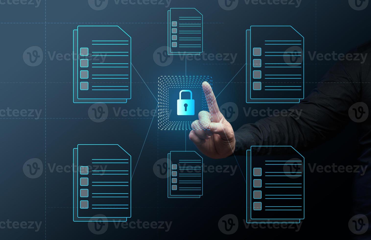 gegevens privacy. bescherming van persoonlijk gegevens en zakelijke document beheer systeem. software voor veiligheid, zoeken en beheer van zakelijke bestanden foto