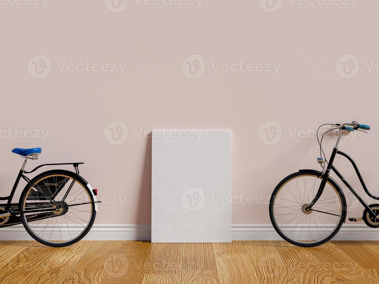 mock-up poster in roze kamer met fietsen, foto