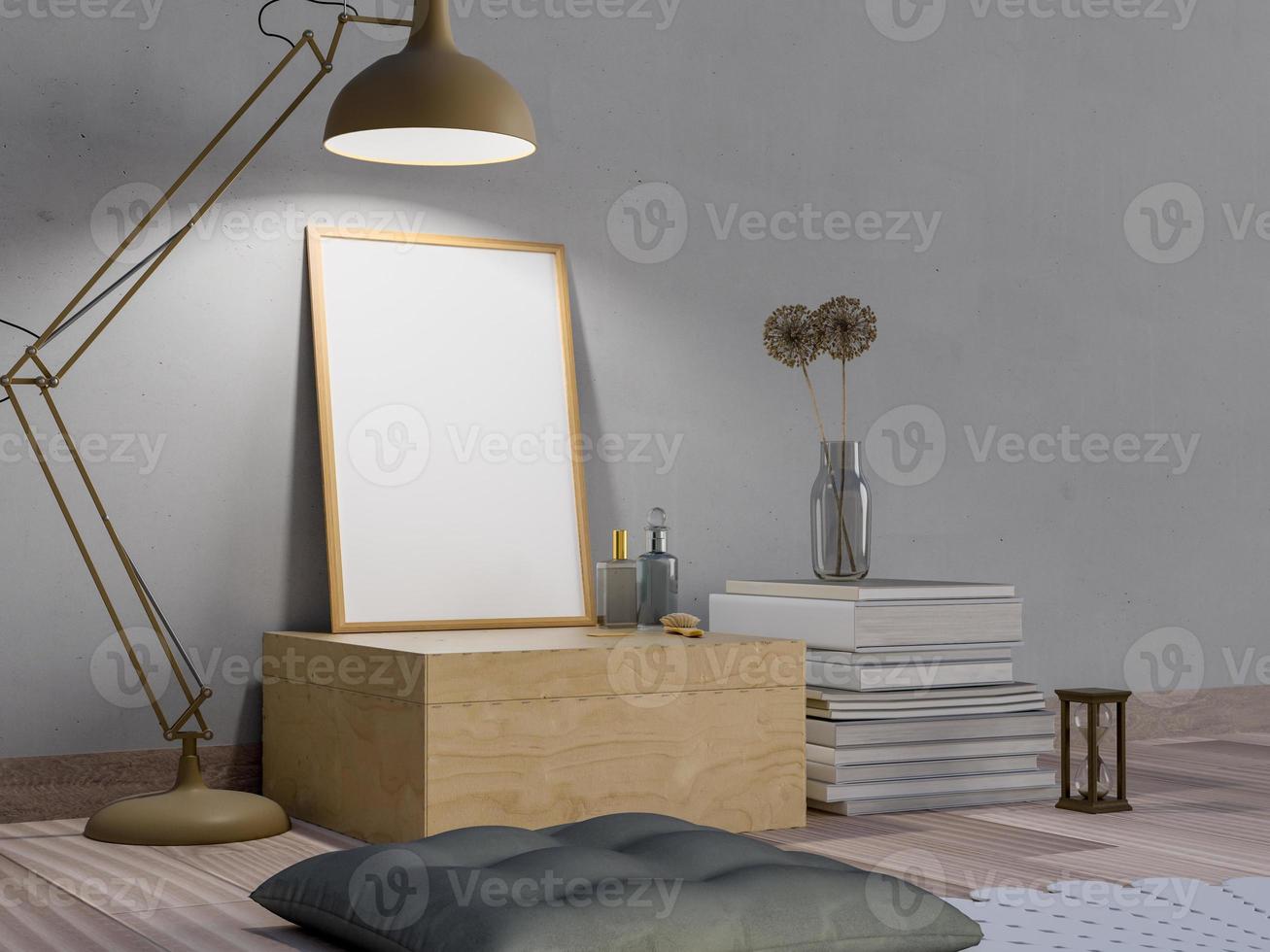 mock-up poster in donkere kamer met lamp foto