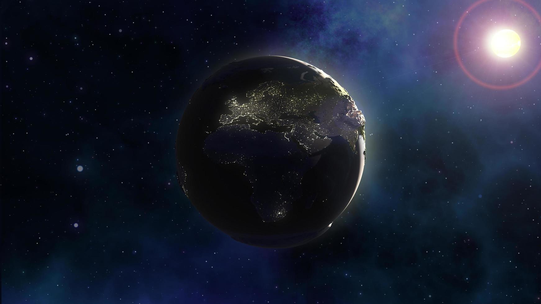 3d ruimteachtergrond met aarde in nevelhemel foto