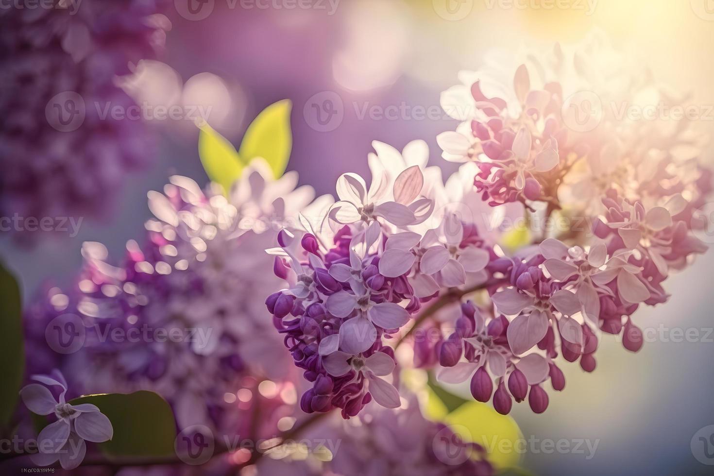 lila bloemen voorjaar bloesem, zonnig dag licht bokeh achtergrond foto