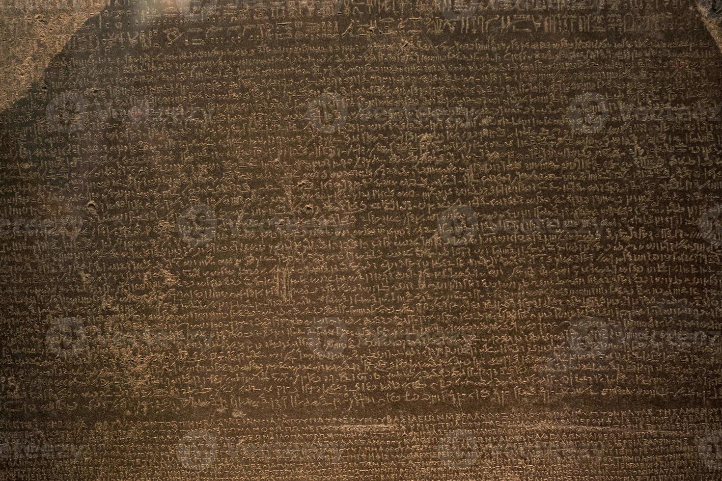 Rosetta steen drie talen dichtbij omhoog foto