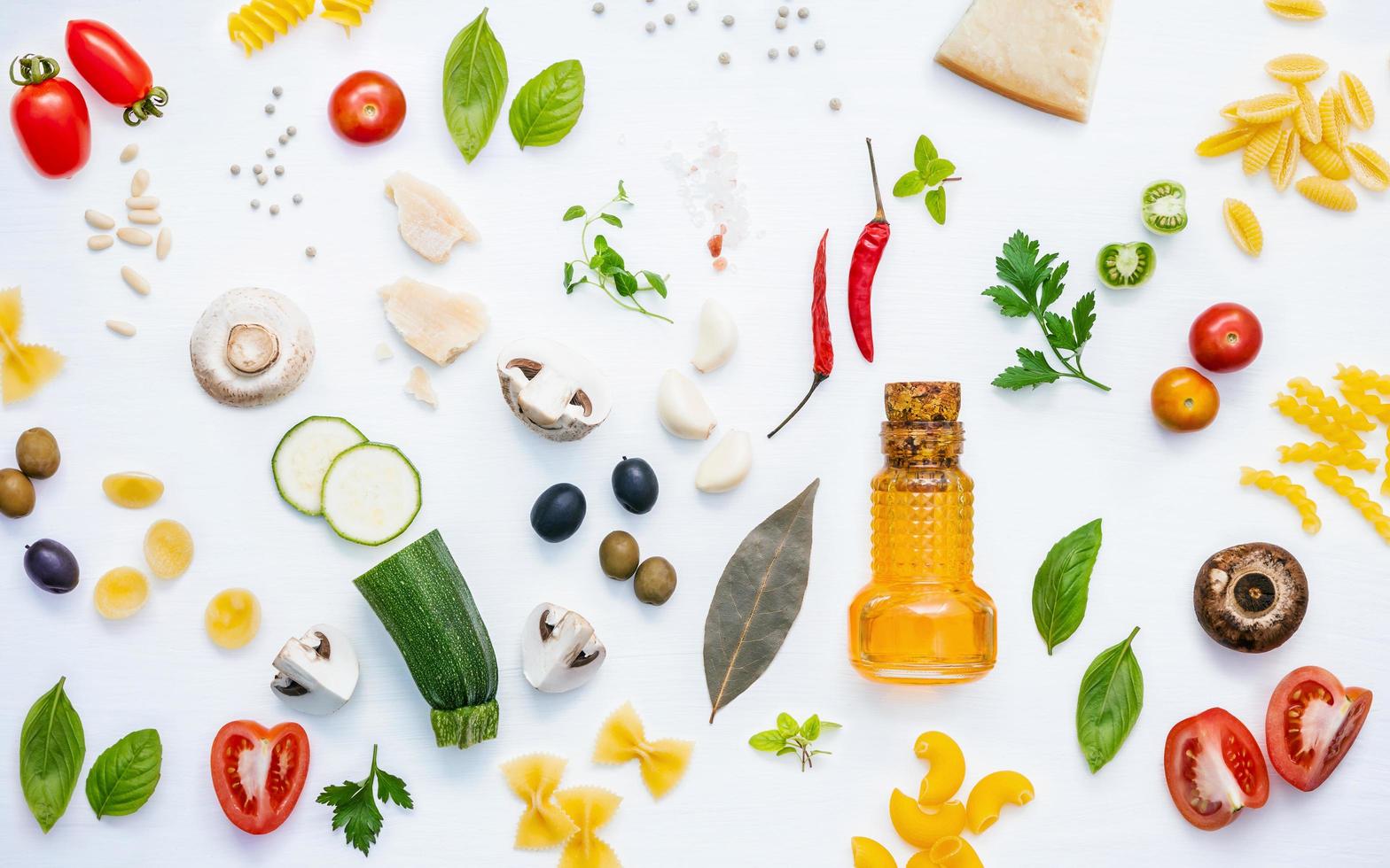 plat leggen van kookingrediënten foto