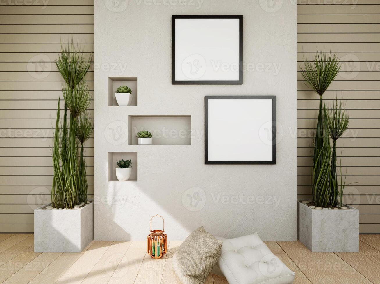 3d interieur ontwerp minimaal versieren met mockup foto kader