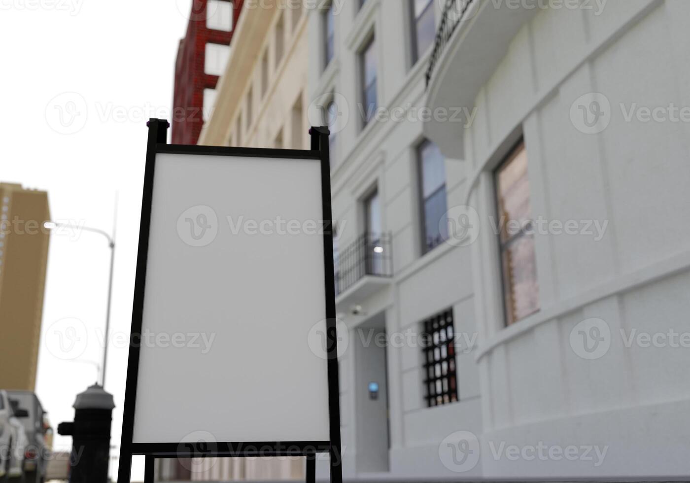 3d mockup blanco aanplakbord Aan straat in downtown renderen foto