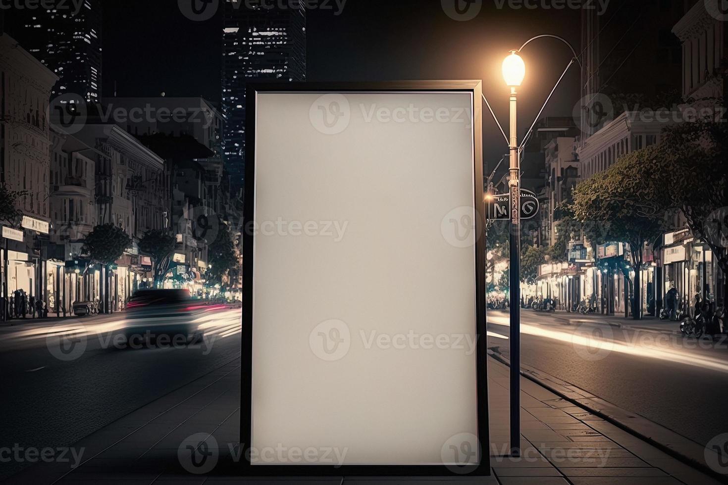 leeg reclame aanplakbord stedelijk mockup Bij nacht stad foto