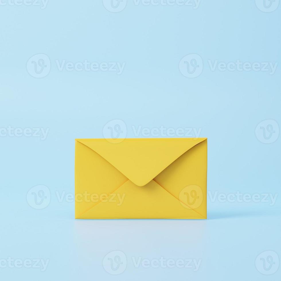 mail envelop geïsoleerd Aan pastel blauw achtergrond. 3d geven van nieuw e-mail bericht merk op icoon. concept van abonnement naar nieuwsbrief. 3d renderen illustratie van nieuw inkomend bericht. foto