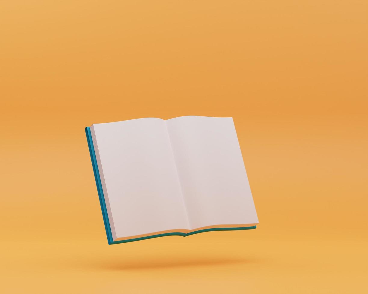 Open boek geïsoleerd Aan oranje achtergrond. 3d renderen foto