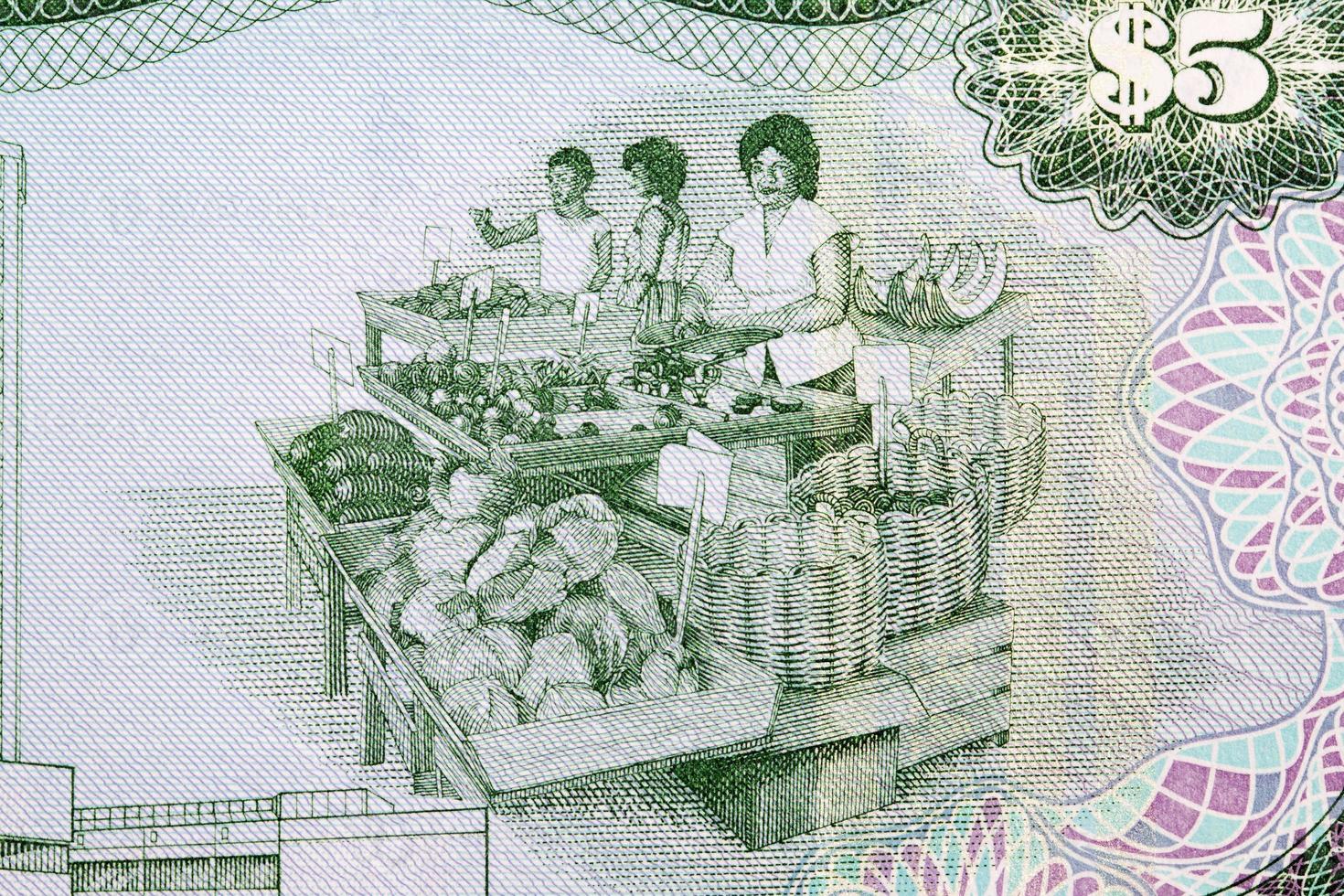 Dames Bij langs de weg produceren staan van geld van Trinidad en Tobago foto
