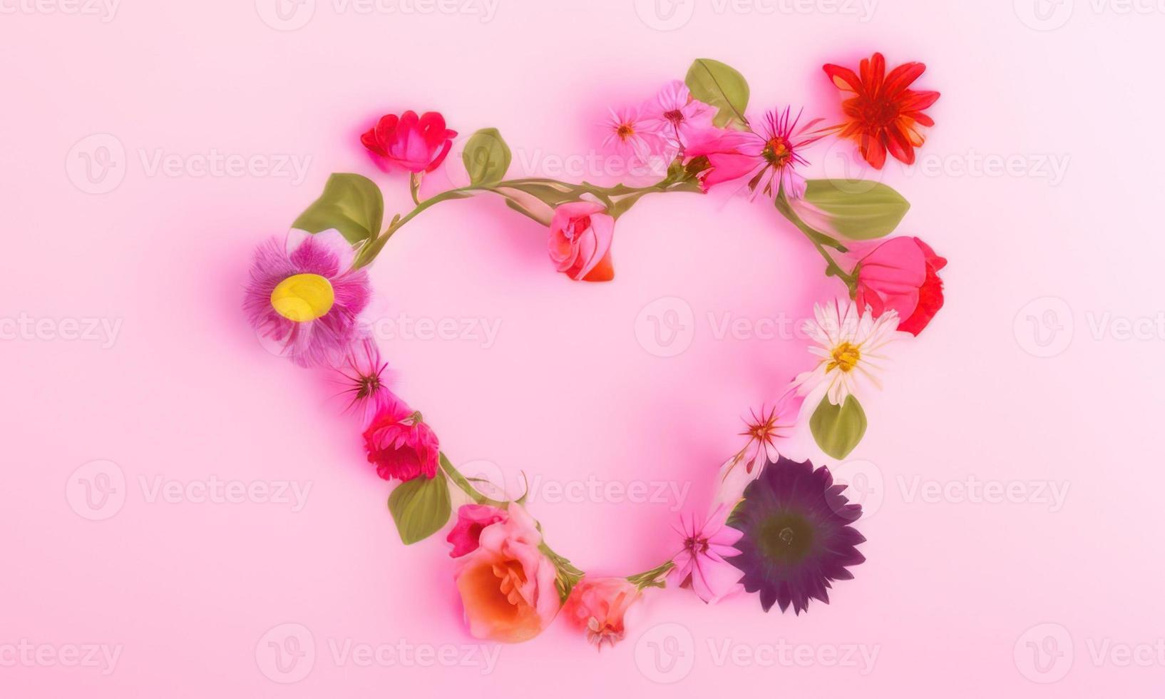 roze hart met roze bloemen Aan roze achtergrond foto