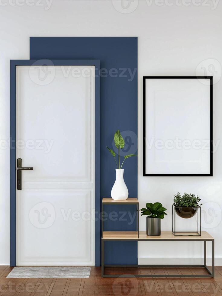 3d illustratie mockup foto kader in leven kamer renderen