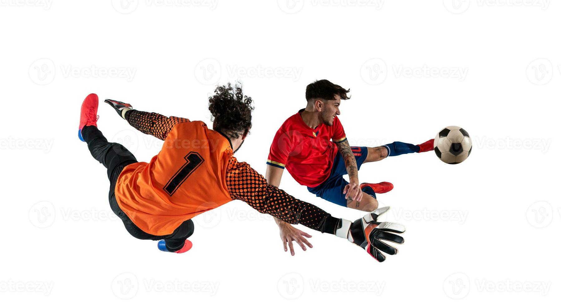 doelman vangsten de bal in de stadion gedurende een Amerikaans voetbal spel. foto