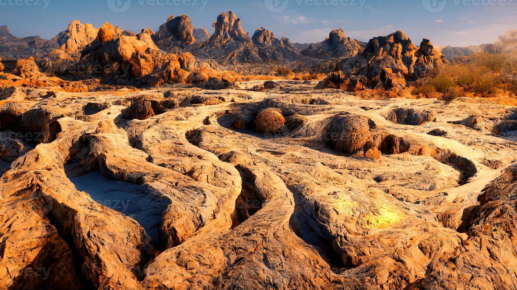 woestijn met rotsen gedurende de dag onder de licht van de lucht foto