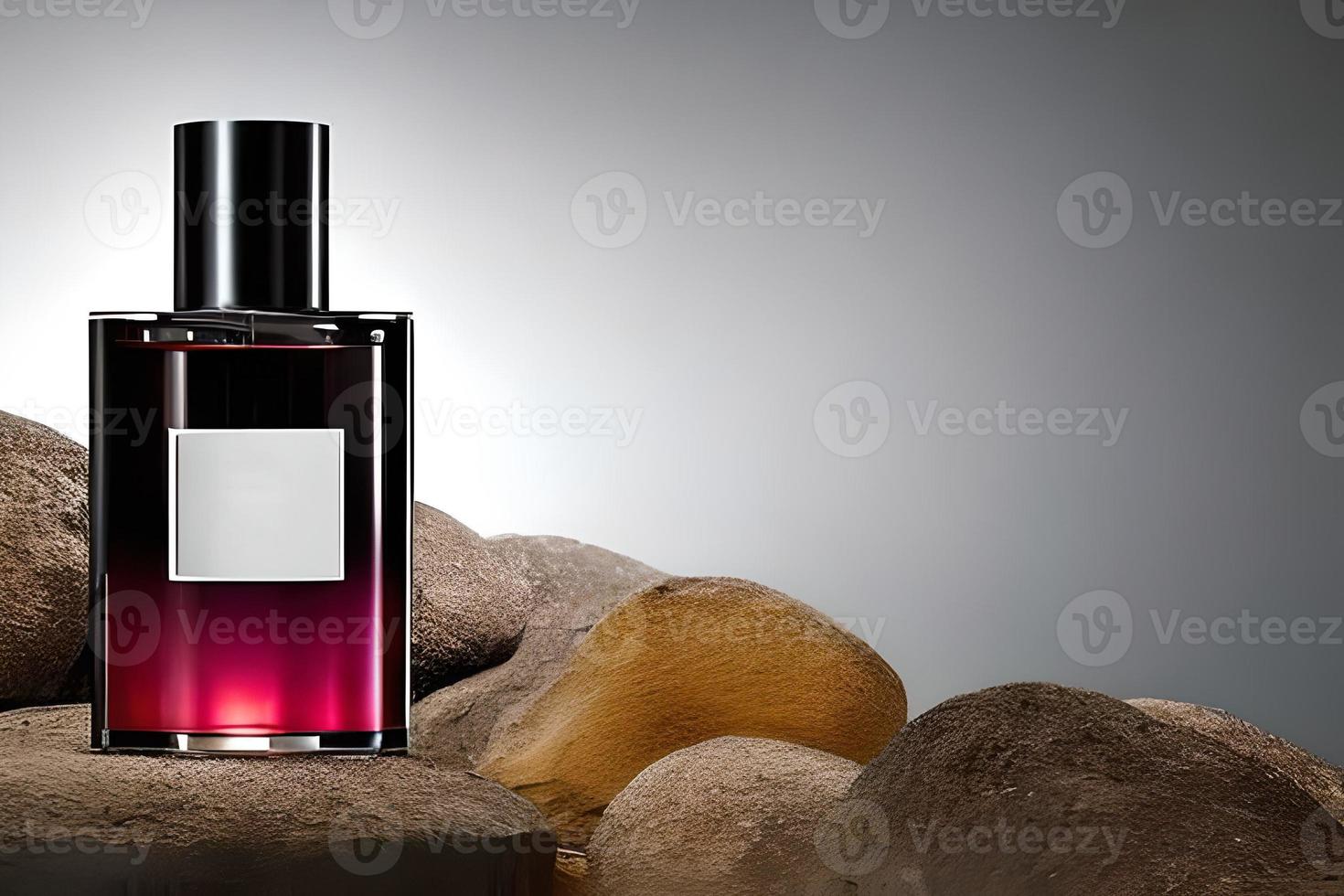 rood en zwart fles parfum mockup Product studio schot geïsoleerd. foto