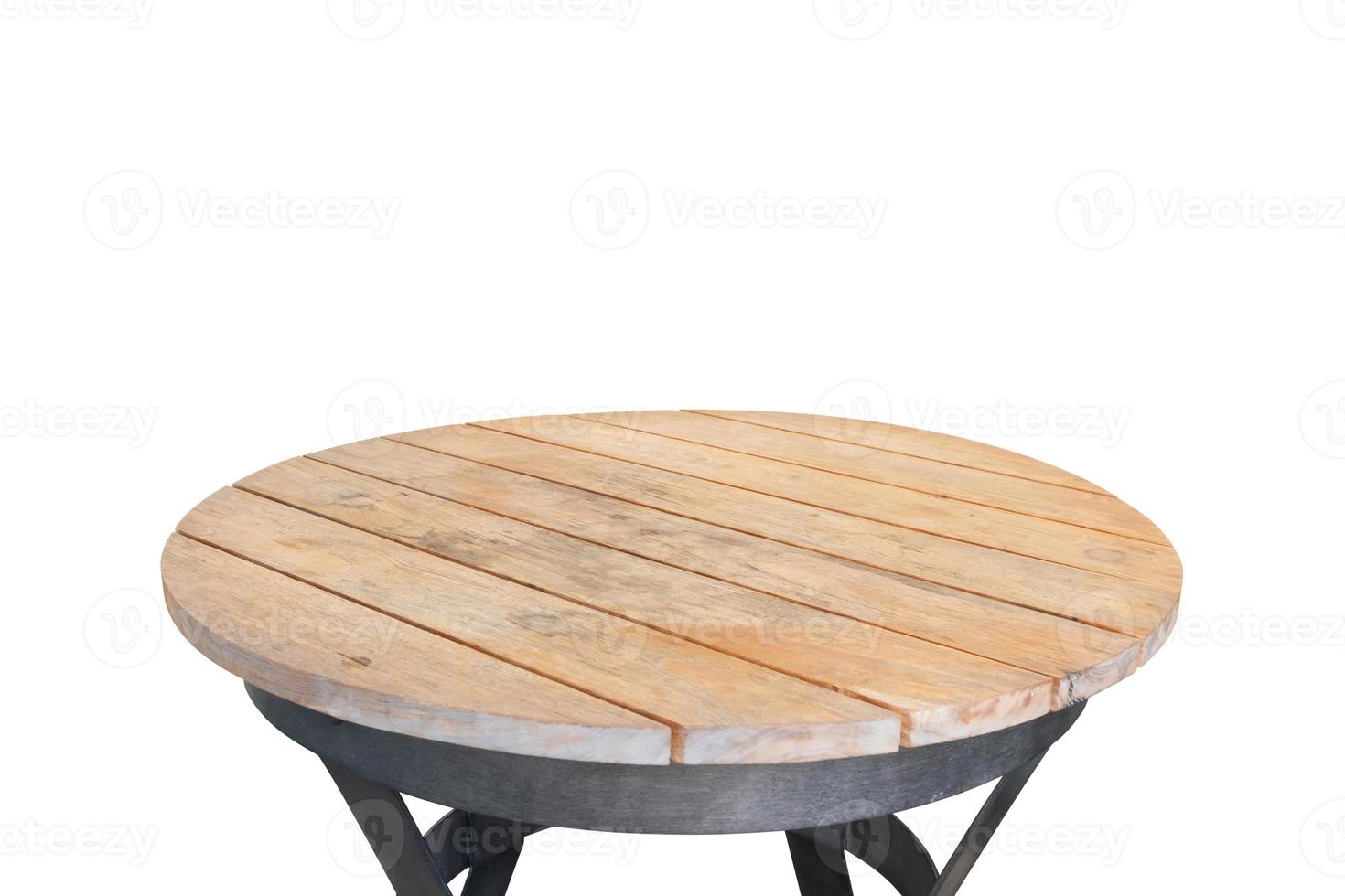 ronde houten tafel top geïsoleerd Aan wit achtergrond voor Product Scherm foto