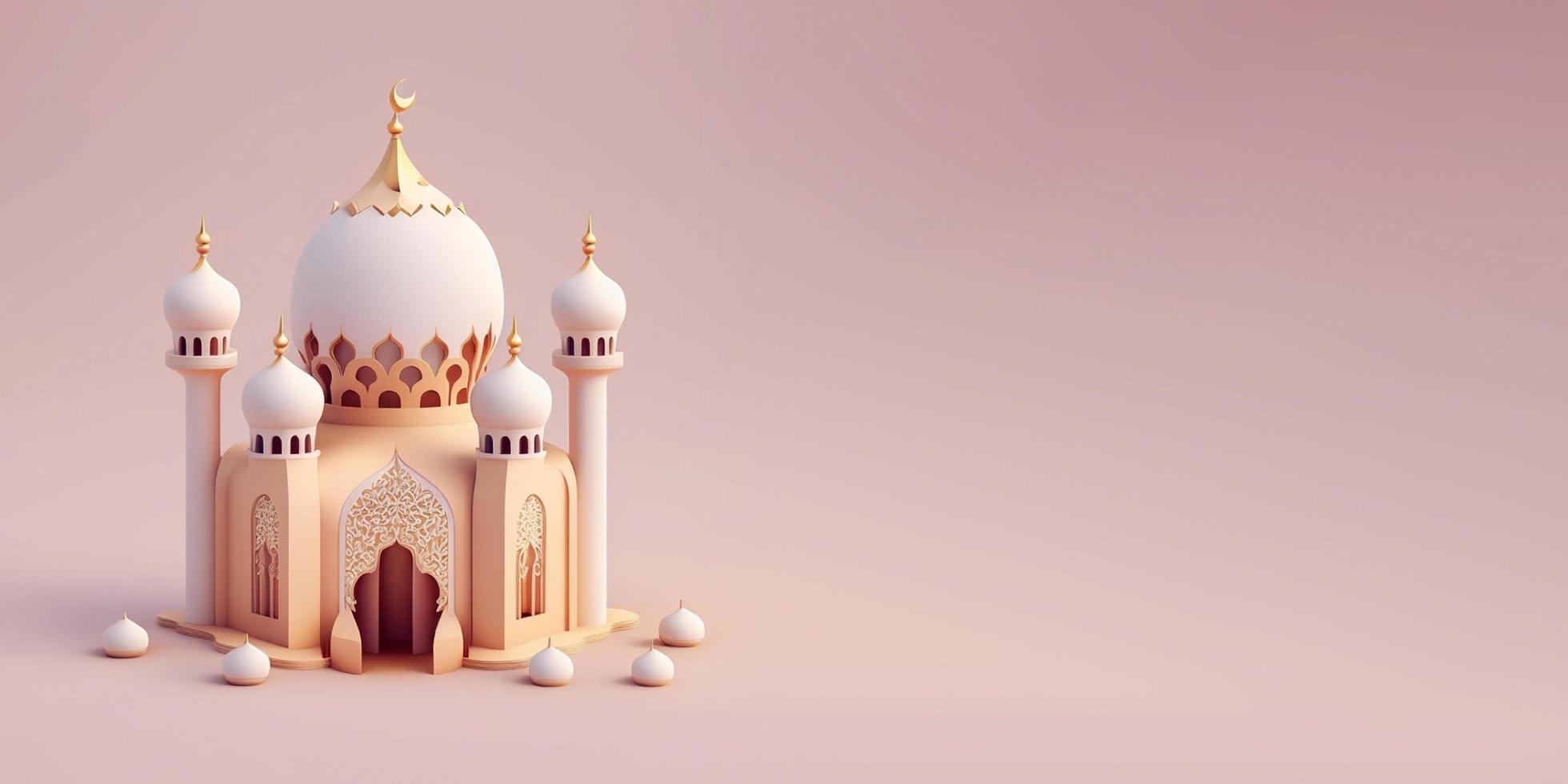 3d modern Islamitisch leeg achtergrond met kopiëren ruimte, Scherm podium met Ramadan lantaarn, eid mubarak concept illustratie foto