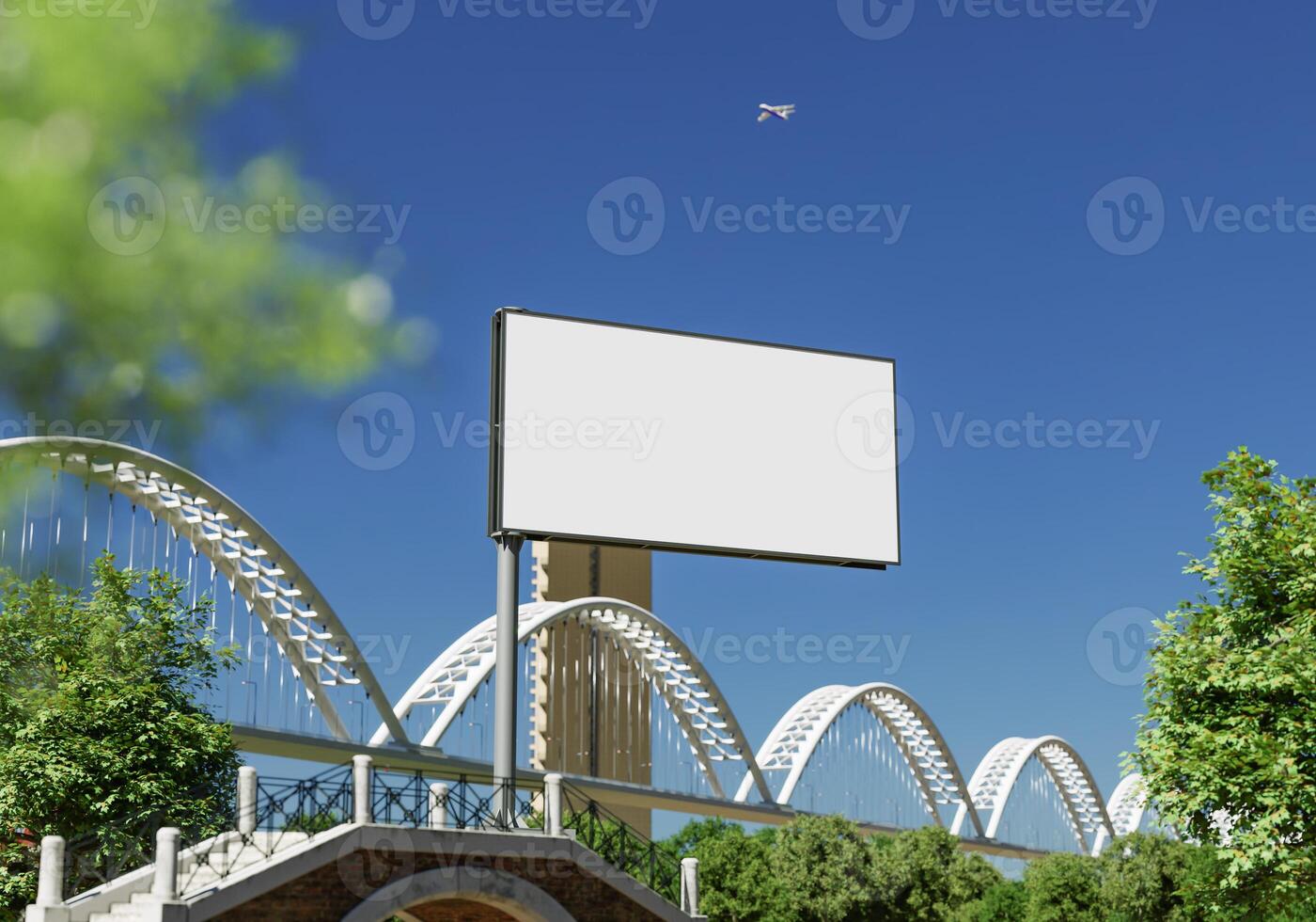 3d mockup blanco aanplakbord in downtown renderen foto