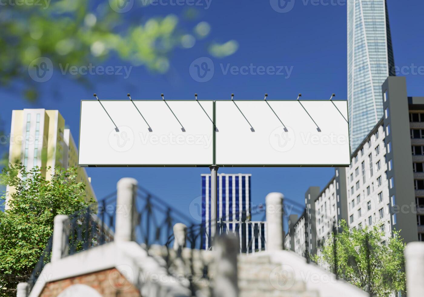 3d mockup blanco aanplakbord in downtown renderen foto