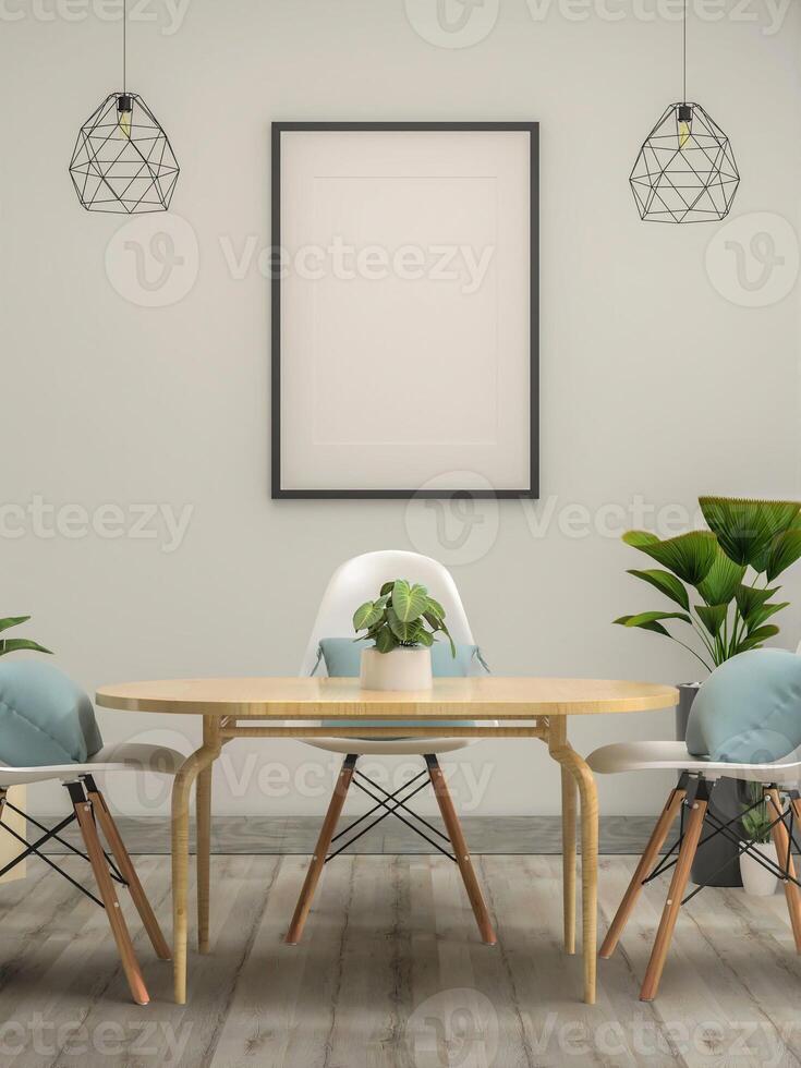 3d illustratie mockup foto kader in leven kamer renderen