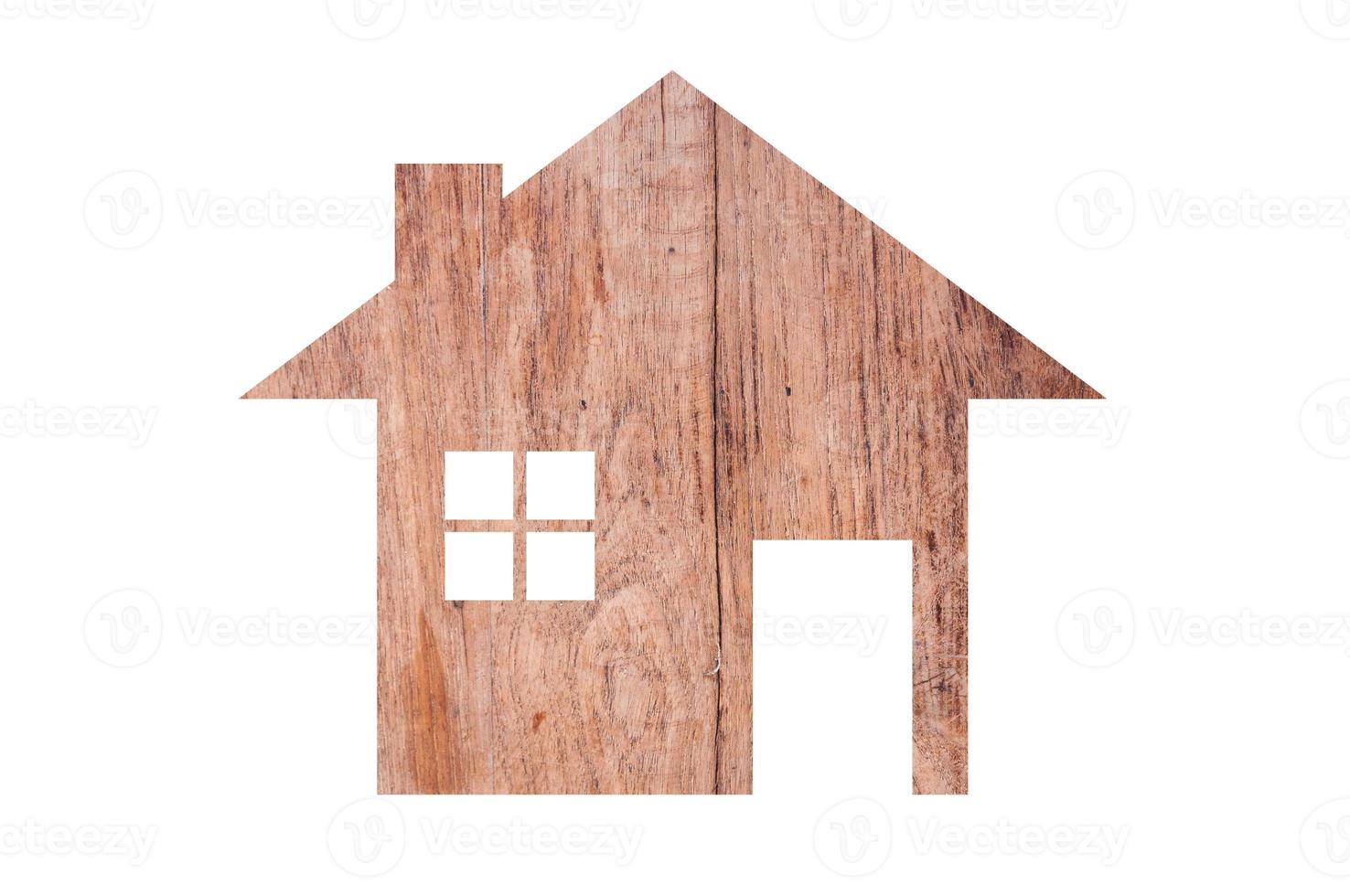 huis icoon van houten structuur geïsoleerd Aan wit achtergrond foto