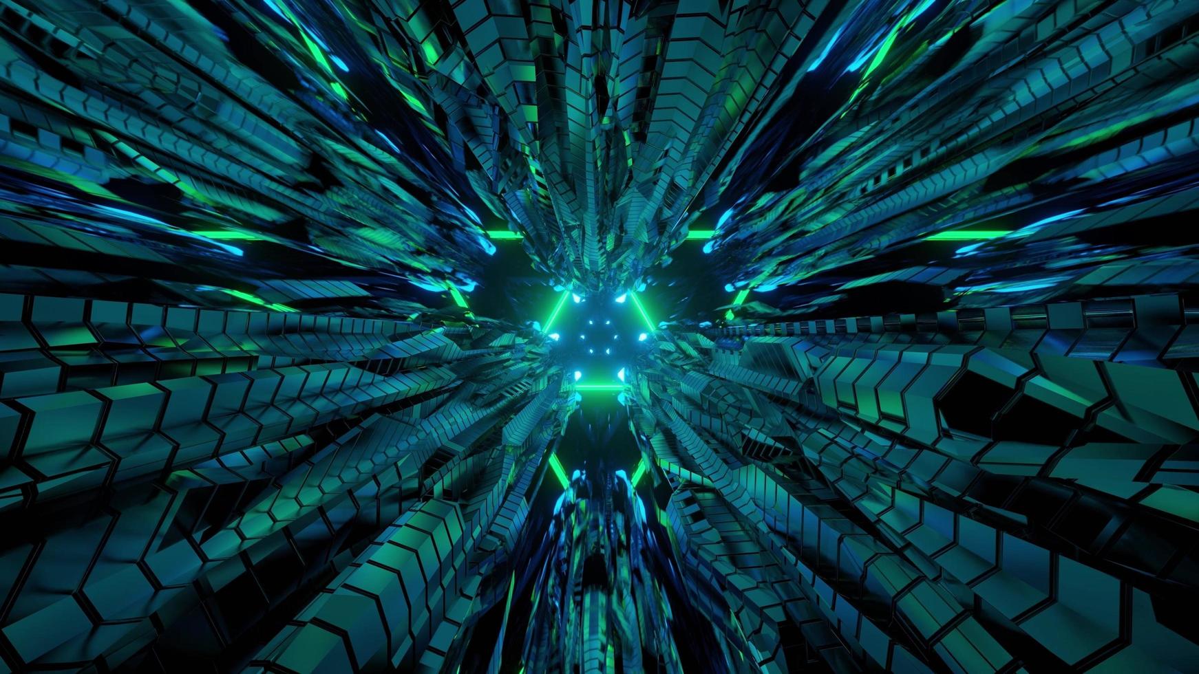 futuristische tunnel met lichten en reflecties 3d illustratie foto
