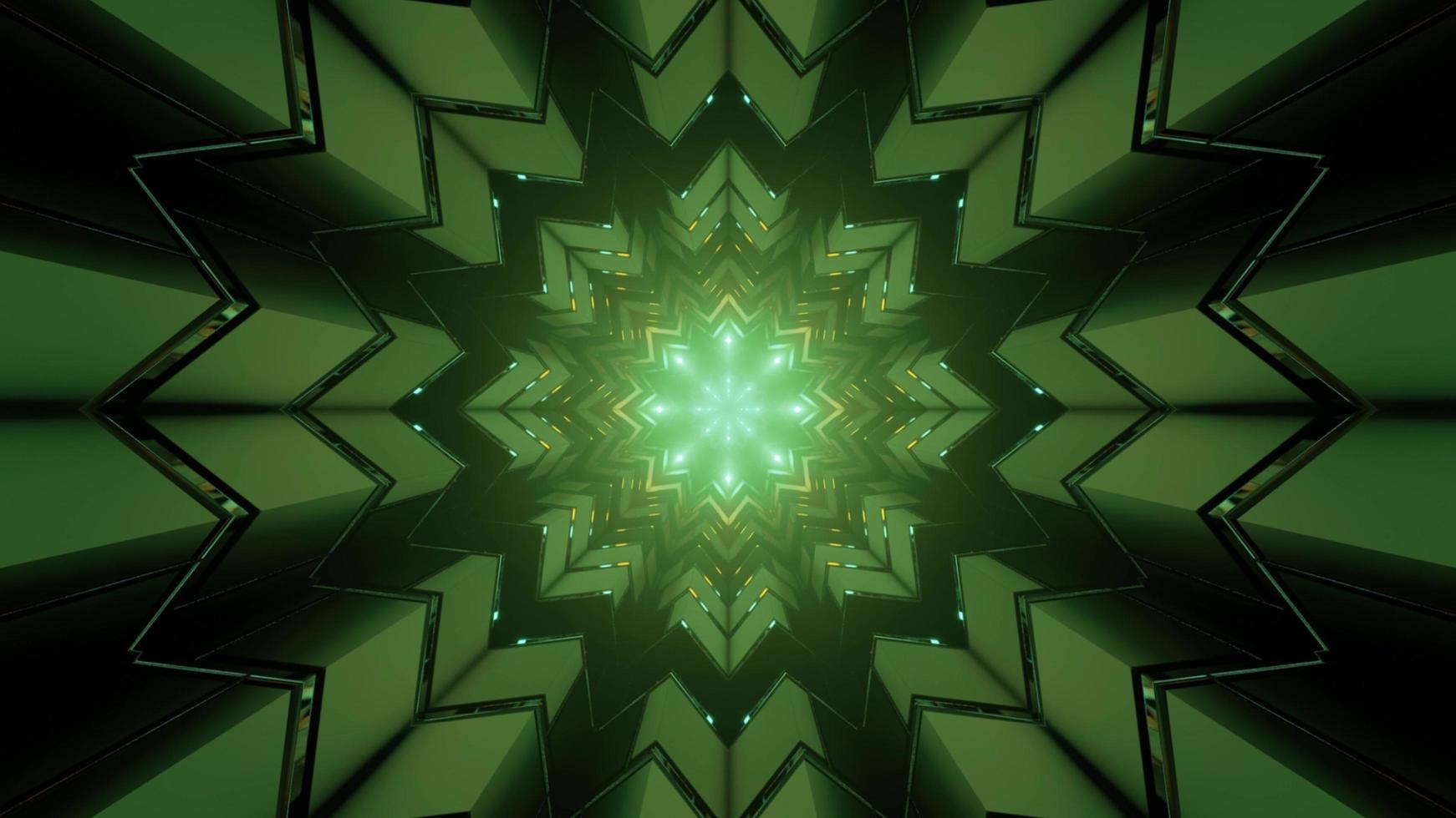 3d illustratie van fractal sneeuwvlokpatroon met lichtgevende geometrische figuren foto