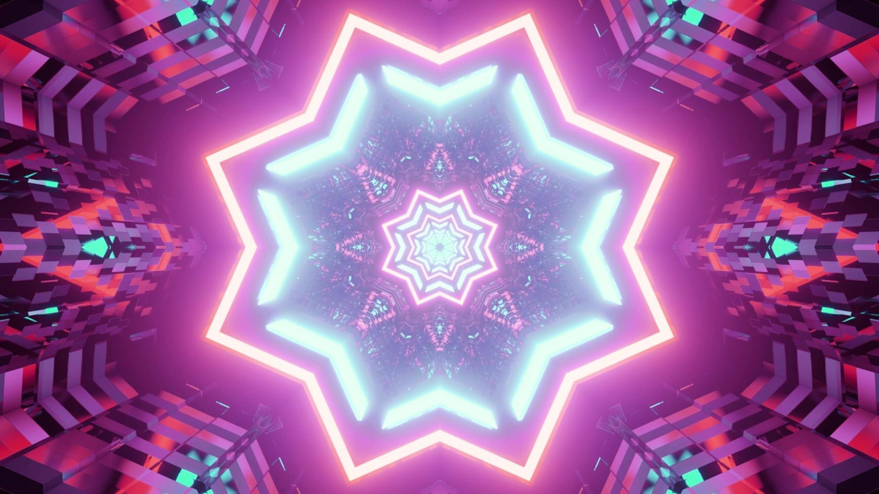paarse neon stervormige tunnel 3d illustratie foto