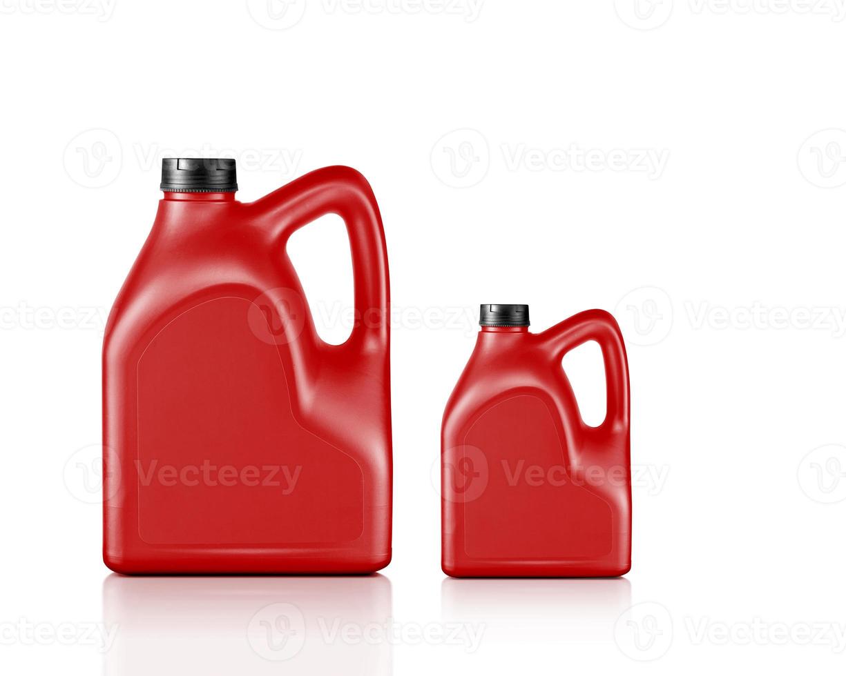 plastic jerrycan voor machineolie op een witte achtergrond foto