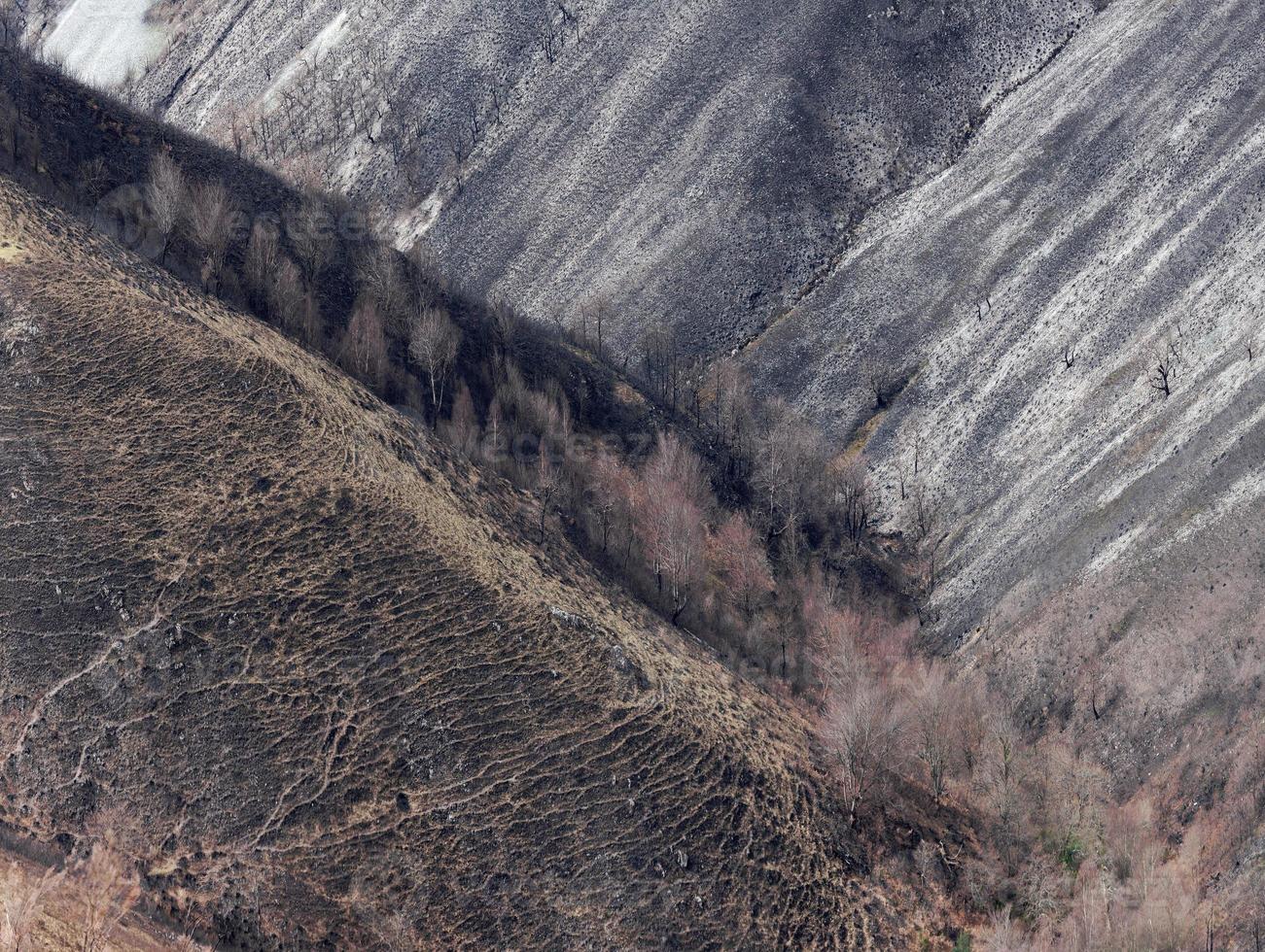 bergen die na een brand van hun vegetatie zijn ontdaan foto
