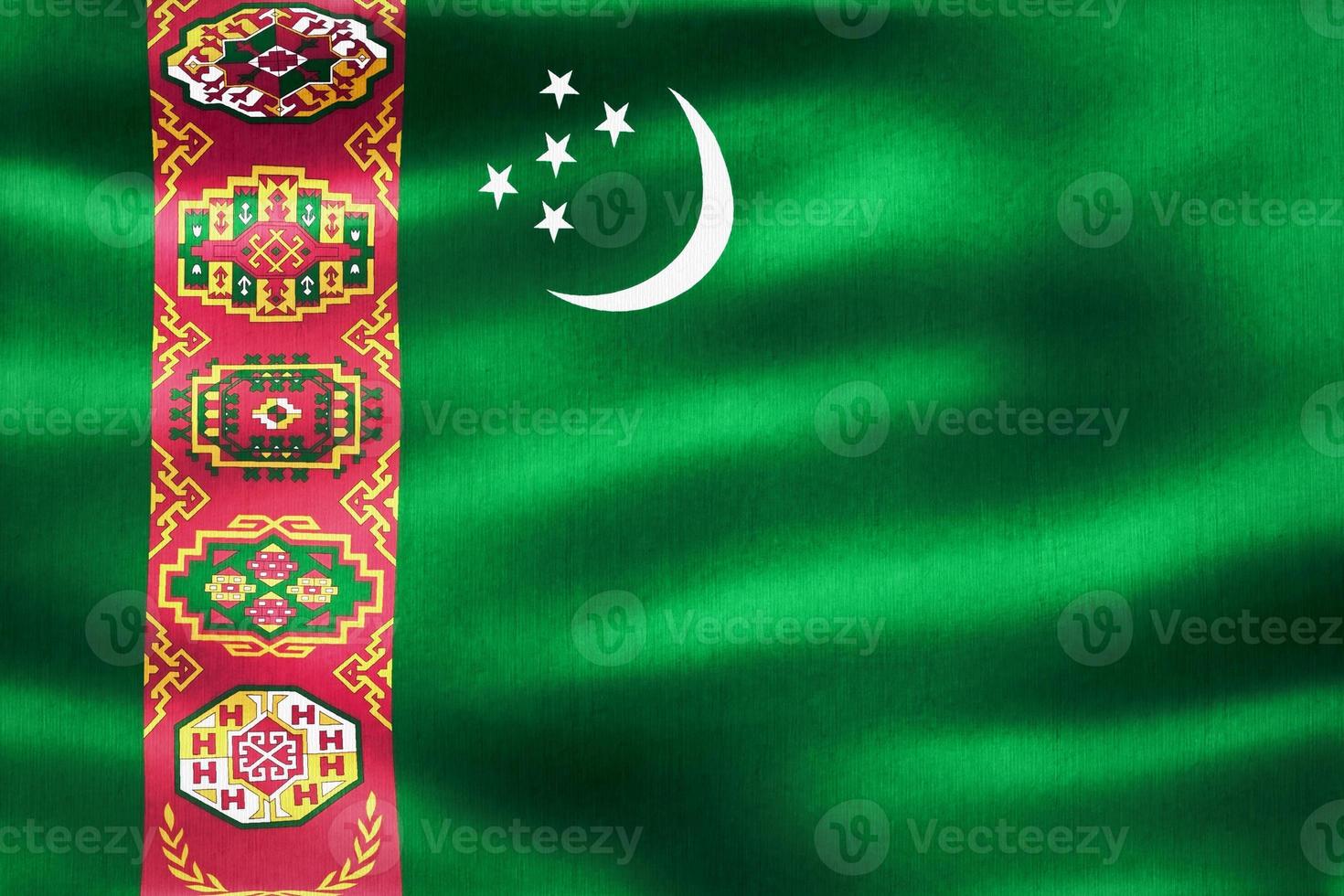 3D-illustratie van een vlag van Turkmenistan - realistische wapperende stoffen vlag foto