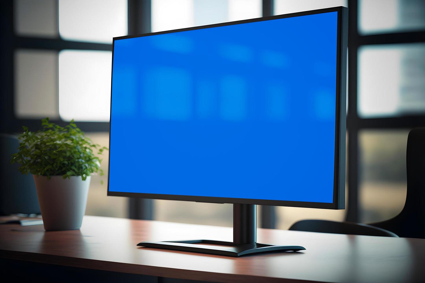 computer scherm bespotten omhoog in kantoor achtergrond of LED mock-up zijaanzicht foto