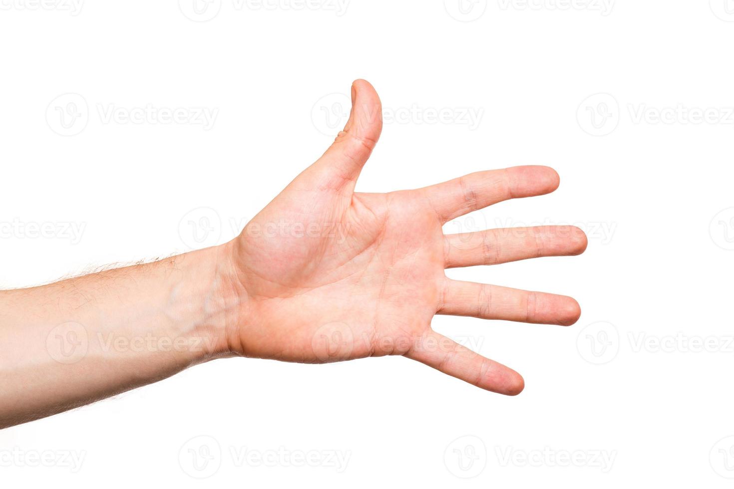 mannetje hand- Aan wit achtergrond foto