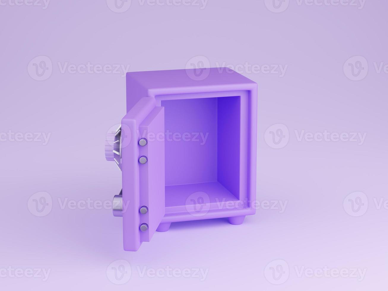 veilig doos 3d geven - illustratie van Open tekenfilm Purper kluis geïsoleerd Aan pastel achtergrond. foto